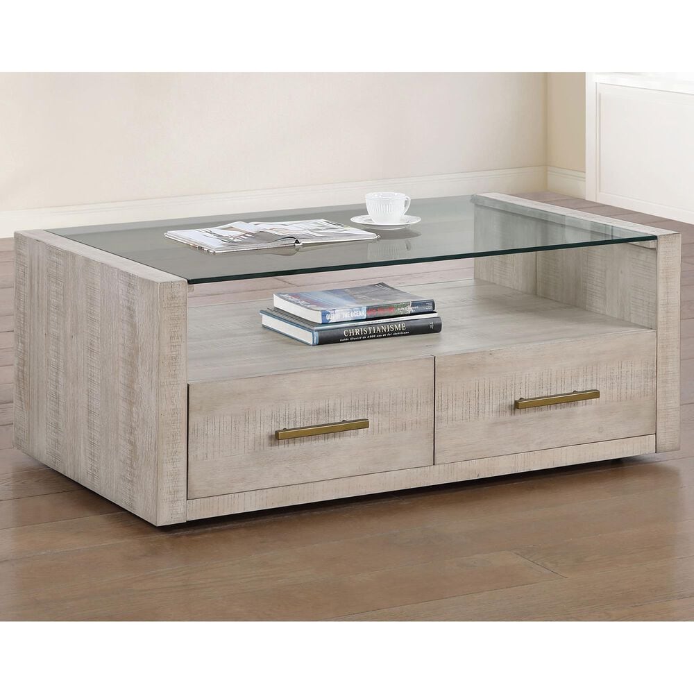 Steve Silver Garland Coffee Table in Washed Parchment and Clear, , large