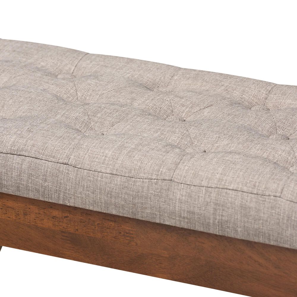 Baxton Studio Alona Dining Bench with Light Grey Cushion in Walnut Brown, , large