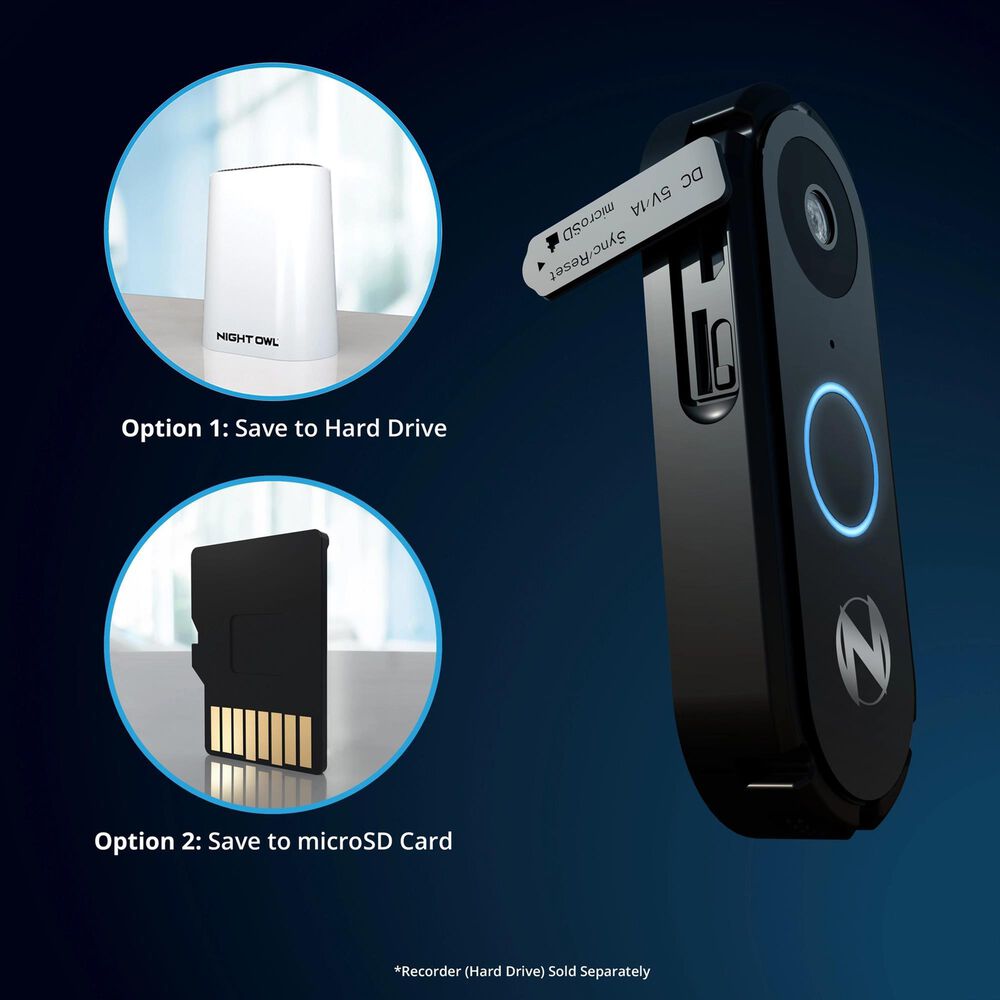 Night Owl 1080p Video Doorbell - Wired - Black, , large