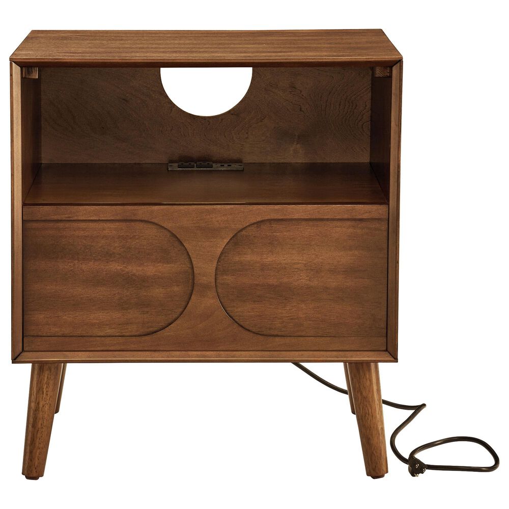 Hearth and Haven Nightstand with Charging Station USB Ports and Outlet Hole in Walnut Brown, , large