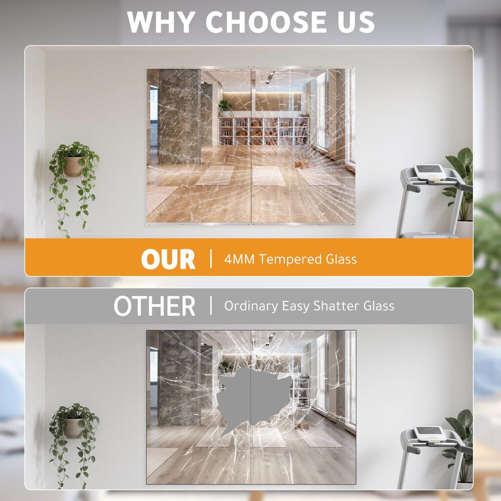HOMLUX 48" x 24" Frameless Full Length Wall Mounted Fitness Mirror in Silver (Set of 2), , large
