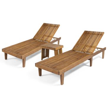 Noble House Nadine 3-Piece Patio Chaise Lounge Set in Teak Brown, , large