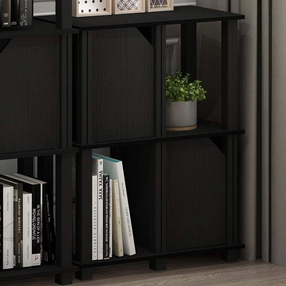 HOMLUX 3-Tier Storage Bookcase with Two Doors in Black Oak and Black, , large