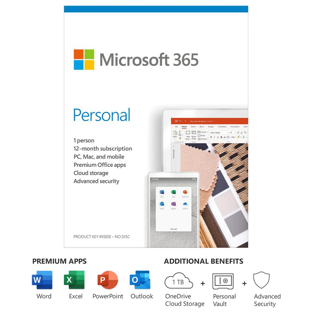 Microsoft 365 Personal (12 Month Subscription)(1 Person) for Android, Chrome, Mac, Windows, iOS, , large