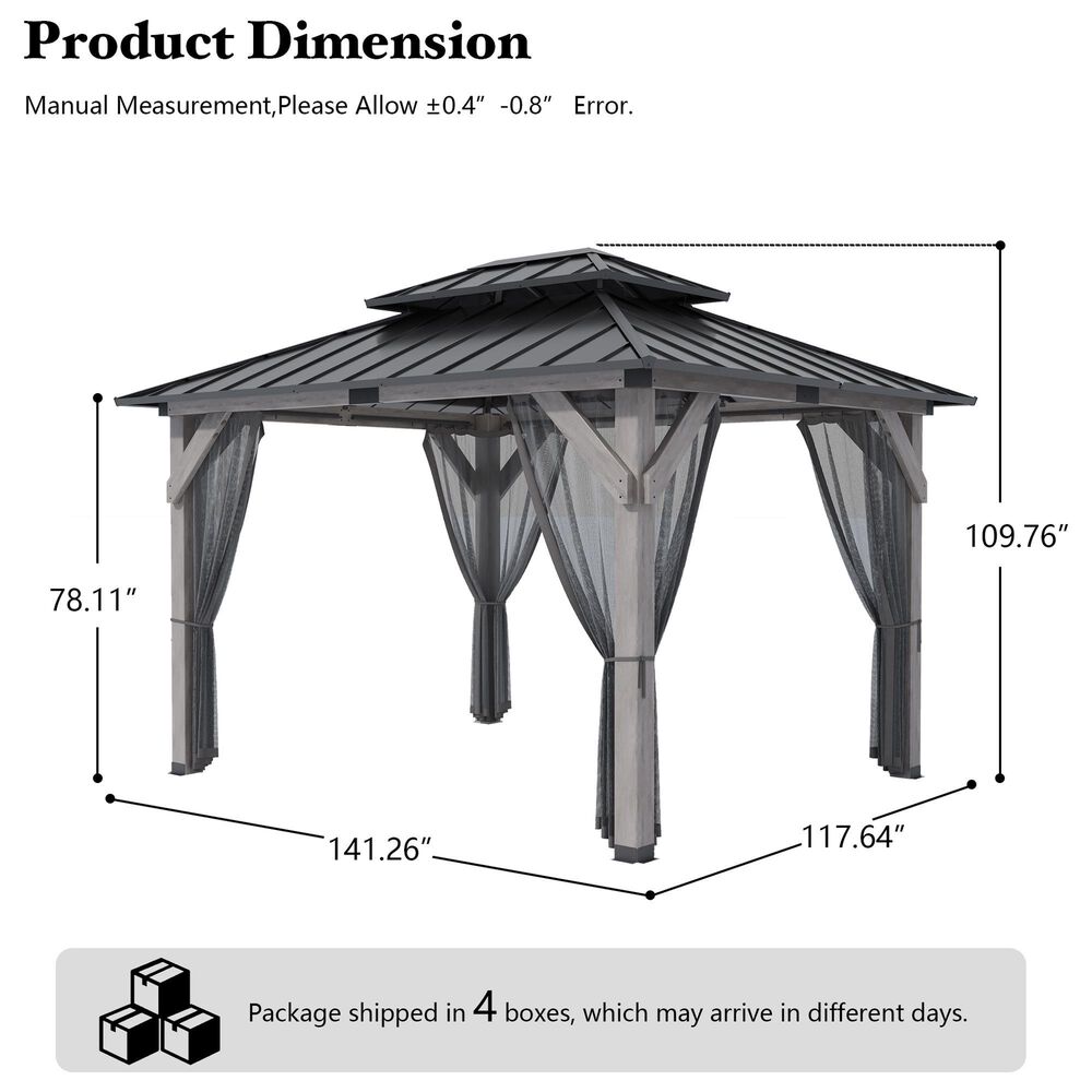 HOMLUX 10' x 12' Patio Hardtop Gazebo with Wood Posts in Light Gray, , large