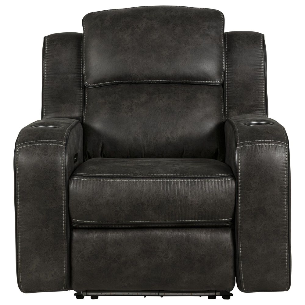 Oxford Furniture Power Recliner with Power Headrest in Granite Gray