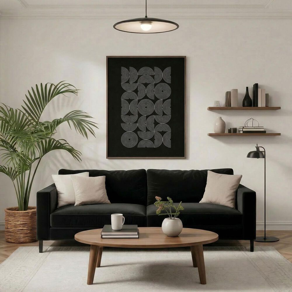 HOMLUX 24" x 18" Circles Canvas Art in Black and White, , large