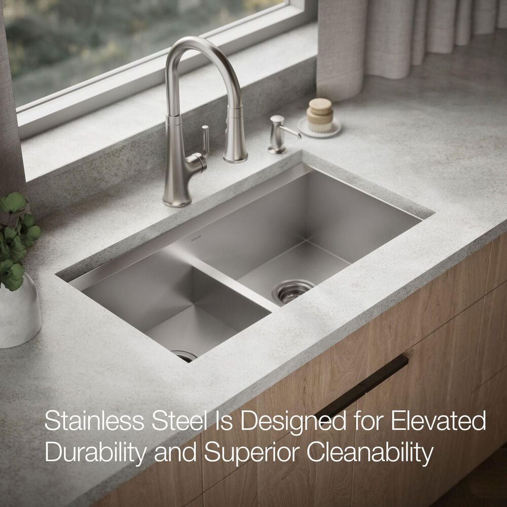 Kohler Task Smart Divide 33" Undermount Double-Bowl Workstation Kitchen Sink in Stainless Steel, , large
