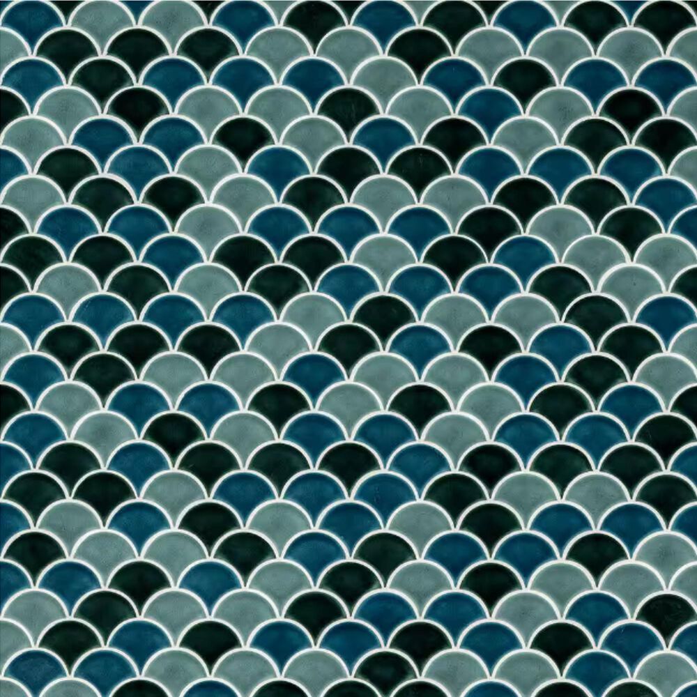 Ms International Azul Scallop 12" x 12" Porcelain Tile Mosaic Sheet, , large
