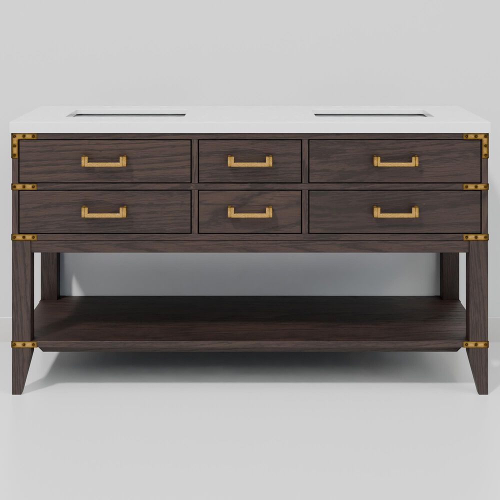 Lexora Home Norwalk 60" Double Bathroom Vanity in Brown Oak with White Cultured Marble Top  and Rectangle Sink, , large