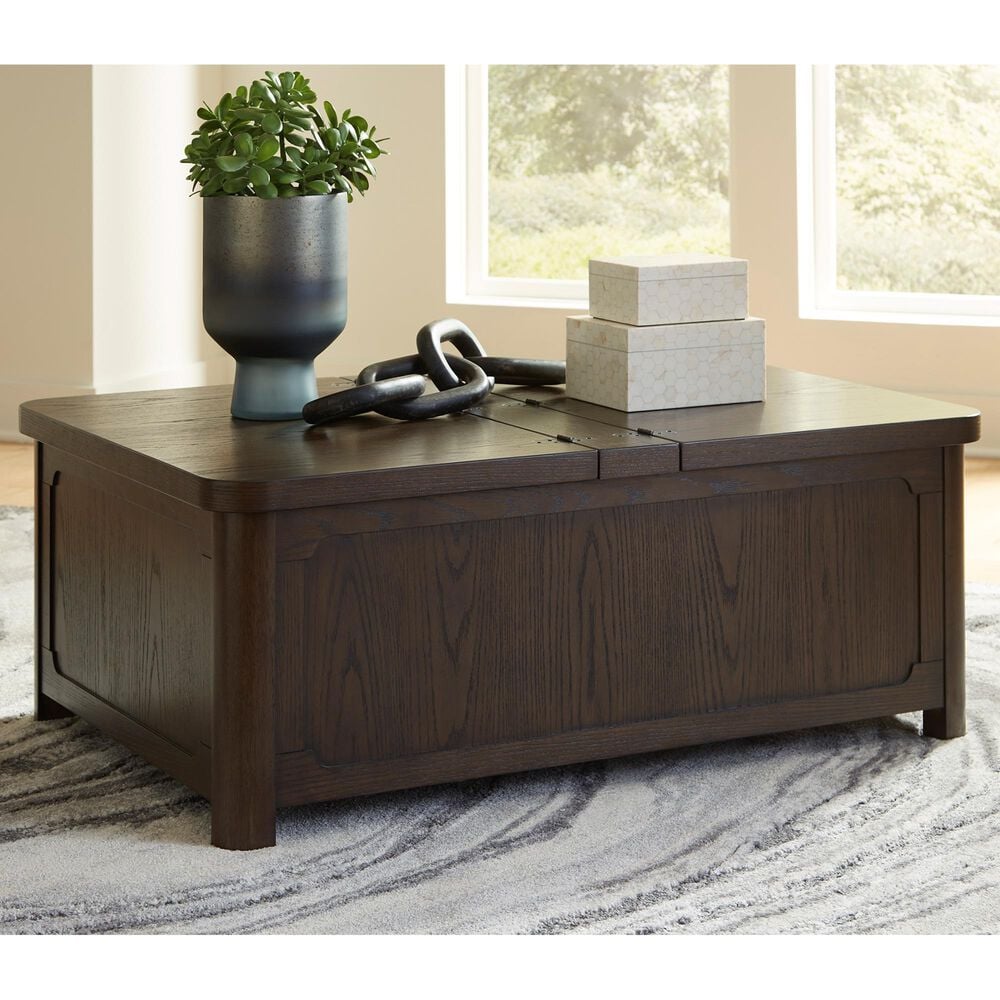 Ashley Breckington Coffee Table with Storage in Dark Brown, , large