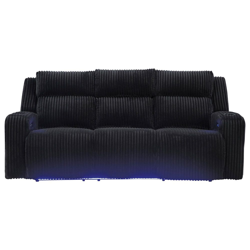 Ashley Forest Lake Power Reclining Sofa with Adjustable Headrest in Black Velvet, , large