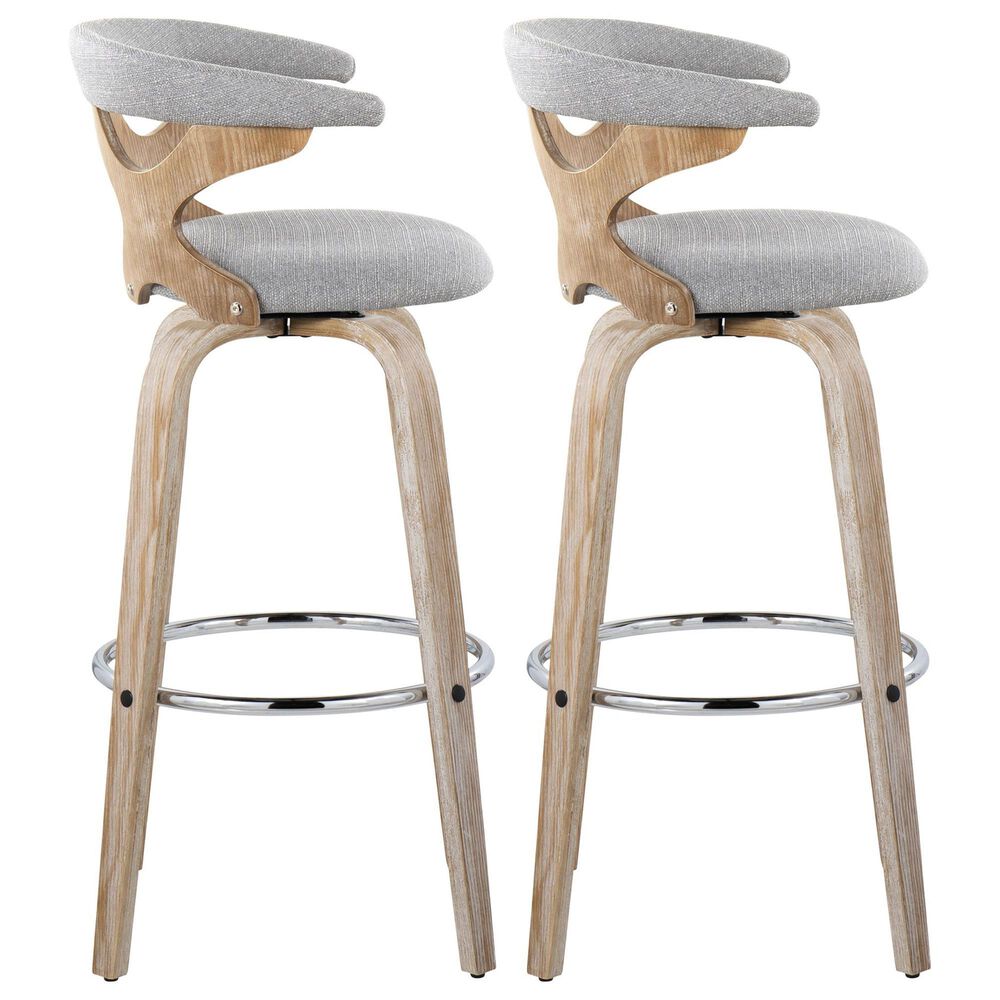 LumiSource Gardenia Swivel Fixed-Height Bar Stool with Cream Faux Leather Upholstery in Chrome and Walnut (Set of 2), , large