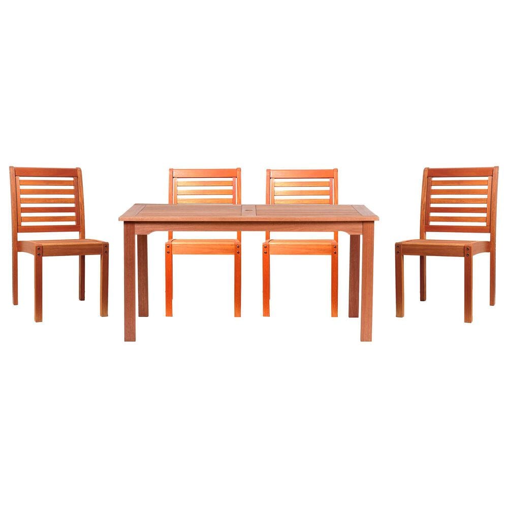 International Home Miami Eucalyptus 5-Piece Rectangular Patio Dining Set, , large