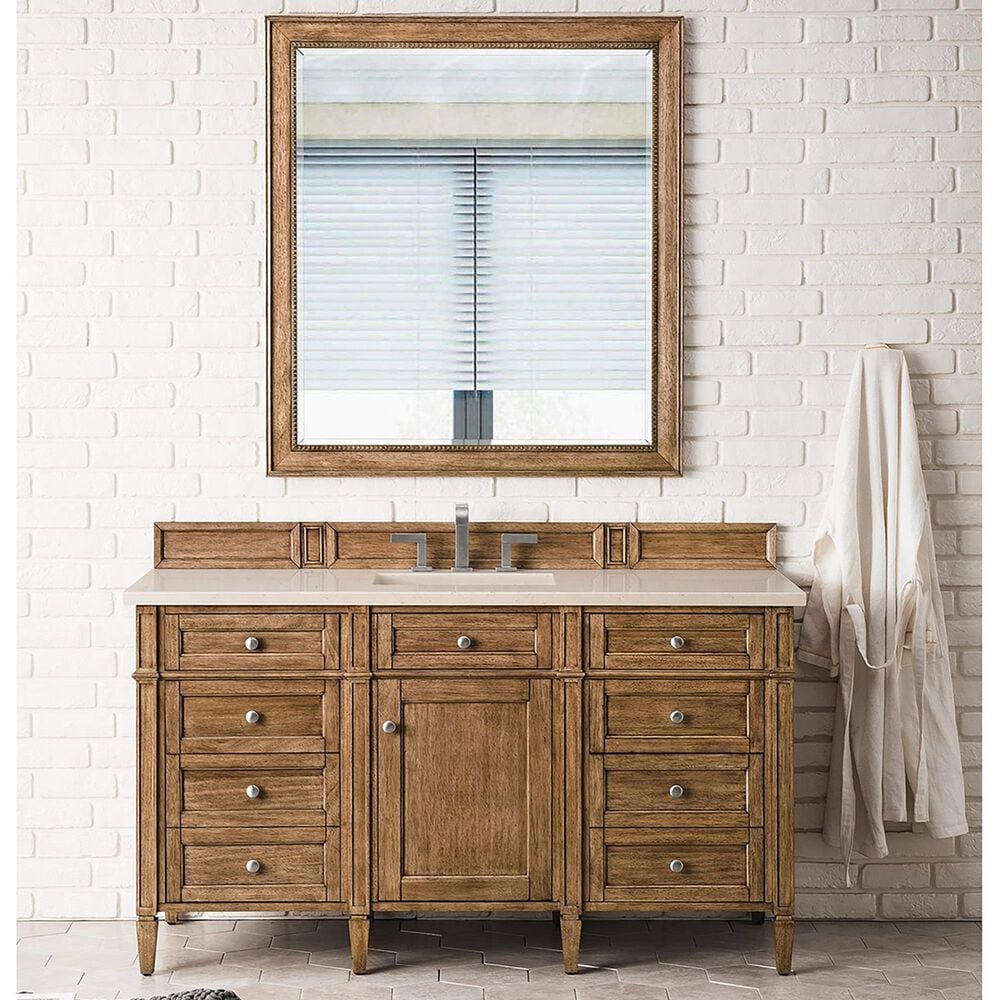 James Martin Vanities Brittany 60&quot; Single Bathroom Vanity in Saddle Brown with 3 cm Eternal Marfil Quartz Top and Rectangular Sink, , large