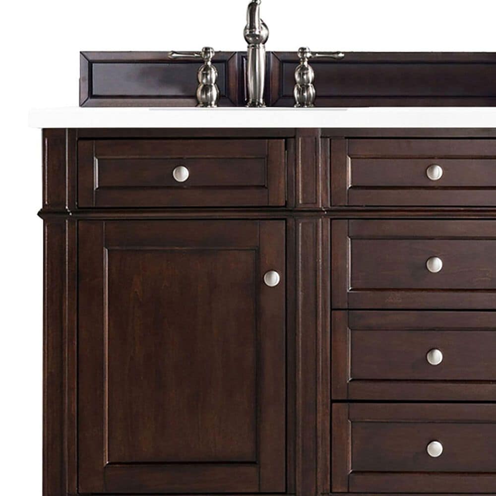 James Martin Vanities Brittany 60&quot; Double Bathroom Vanity in Burnished Mahogany with 3 cm White Zeus Quartz Top and Rectangular Sinks, , large