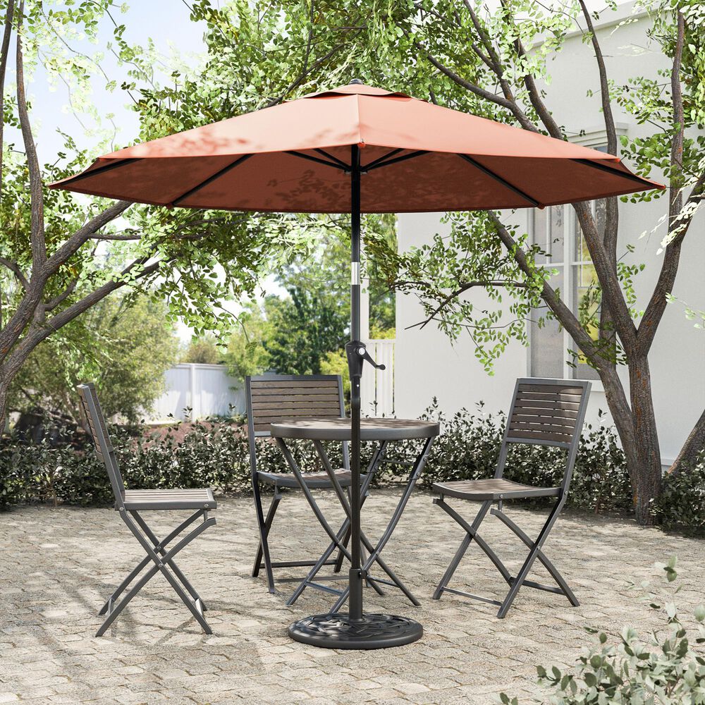 Furniture of America Dawn 9&#39; Push Button Tilt and Crank Lift Octagon Patio Umbrella with Base in Red, , large