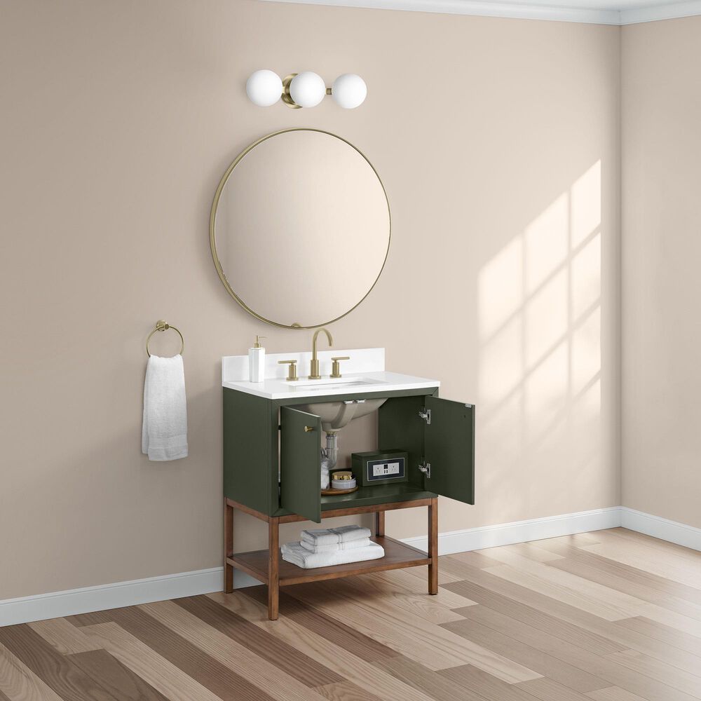 37B Isadore 30" Single Bathroom Vanity Cabinet in Deep Olive Green and White Composite Stone Top and Backsplash, , large