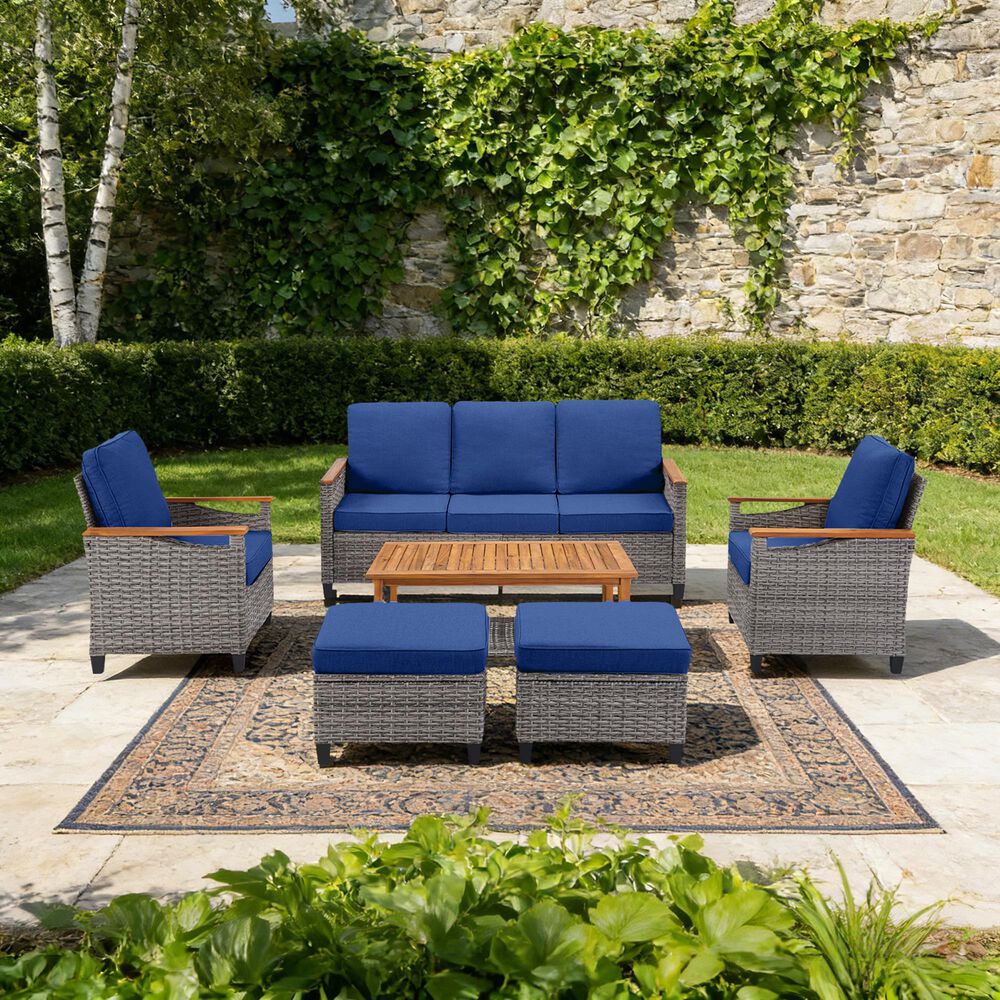 Sunwell Garden 16.9" Ottoman with Navy Cushion in Gray (Set of 2), , large