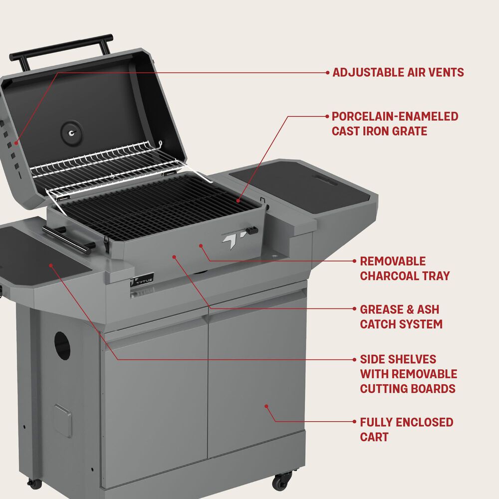 Tytus Emberwood Grill and Prep Cart with Charcoal Tabletop Grill in Gunmetal Gray, , large
