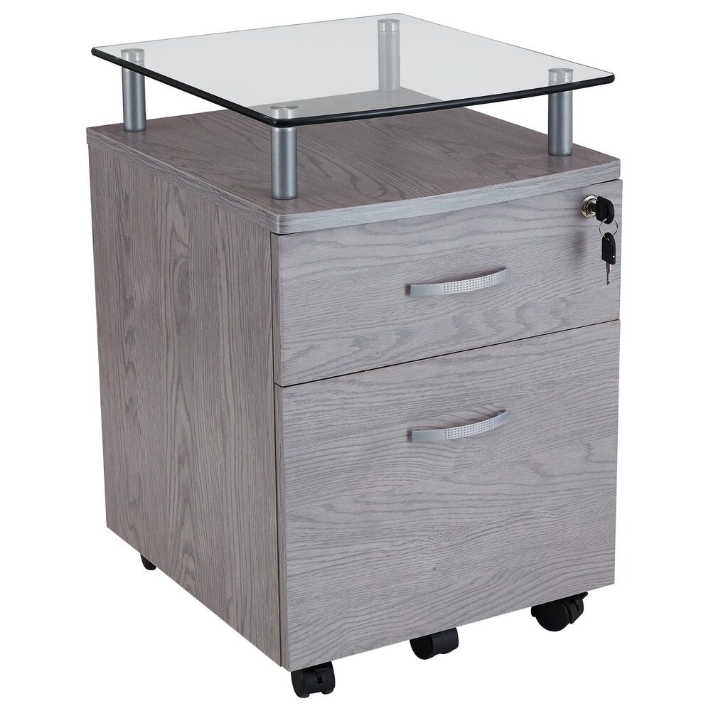 Rta Products Llc Rolling File Cabinet with Glass Top in Grey, , large