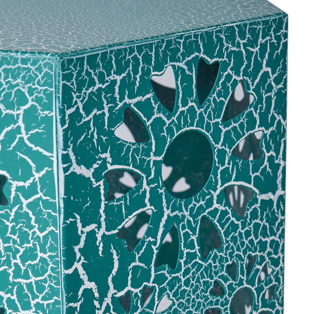 Hearth and Haven Eliana 12" Outdoor Hexagon Metal Side Table with Sunburst Cut Out Design in Teal, , large
