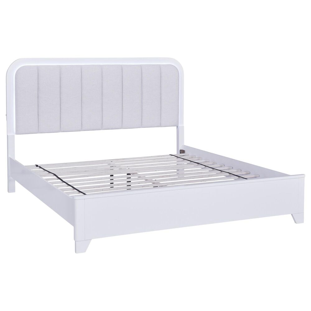 Ashley Jarlee Queen Upholstered Platform Bed in White with Lighting, , large