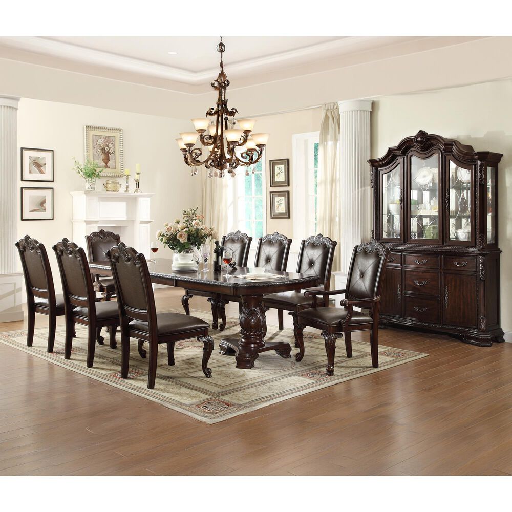 Crown Mark Kiera Double Pedestal Dining Table Only in Rich Brown , , large