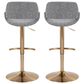 LumiSource Fabrico Swivel Adjustable Bar Stool with Grey Noise Fabric Upholstery and Rounded T Footrest in Gold (Set of 2), , large