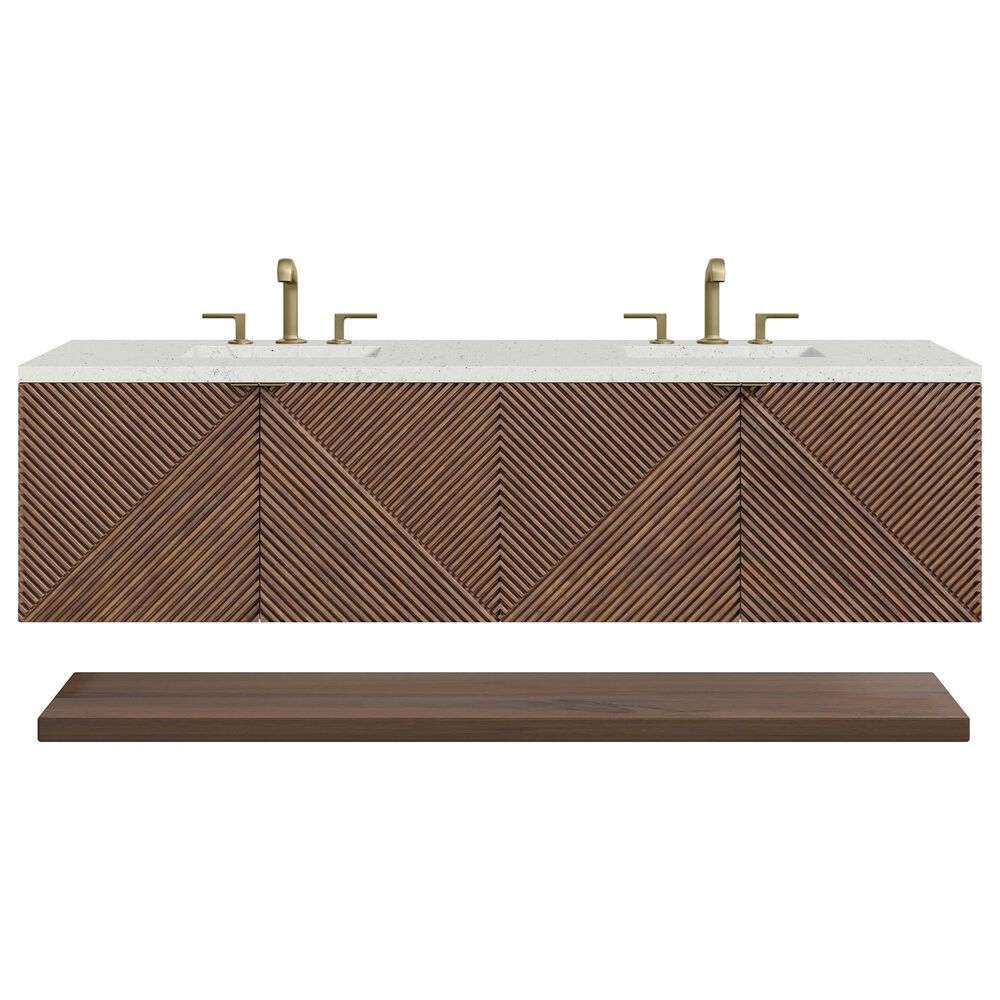 James Martin Vanities Marcello 72" Wall Mounted Double Bathroom Vanity in Chestnut with 3 cm Lime Delight Quartz Top and Rectangular Sinks, , large