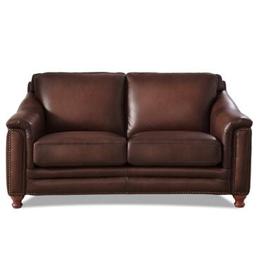 Hydeline Belfast Stationary Leather Loveseat in Caramel Brown, , large