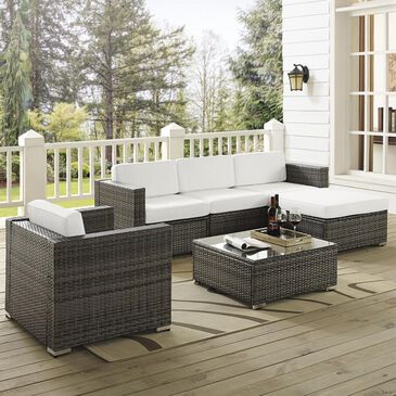 Crosley Furniture Sea Island 6-Piece Wicker Sectional and Chair Set in Grey, , large