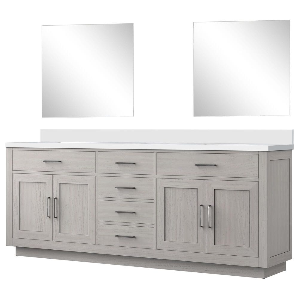 Lexora Home Abbey 84" Double Bathroom Vanity in Black Oak with 2 cm White Cultured Marble Top, Rectangular Sinks and 36" Mirrors, , large
