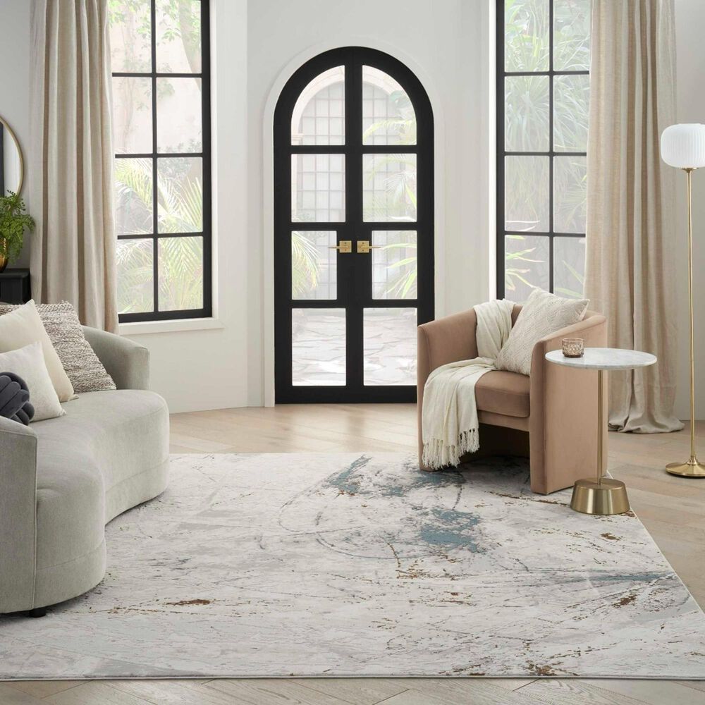 Nourison Desire Ivory, Grey and Blue 9&#39; x 12&#39; Area Rug, , large