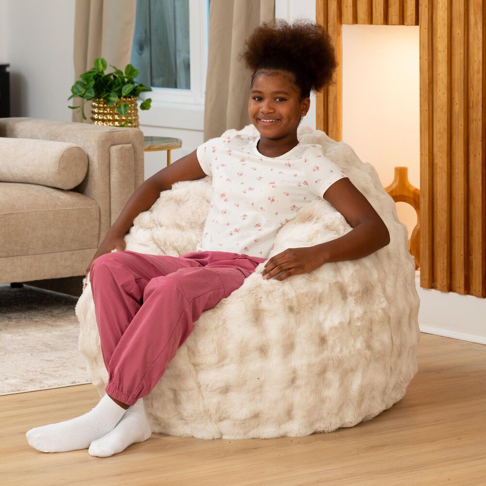 Jaxx Lil' Cuddler Cocoon Jr Kids Faux Fur Bean Bag Lounger in Phantom Cream, , large
