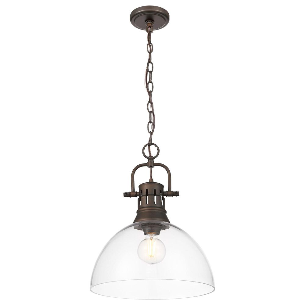 Golden Lighting Duncan 1-Light Pendant with Chain and Clear Glass Shade in Rubbed Bronze, , large