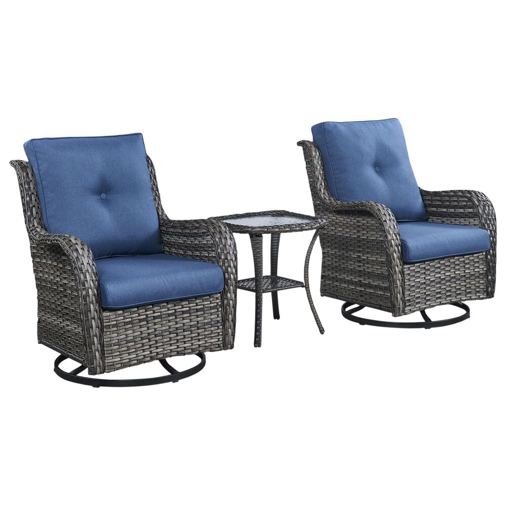 Sunwell Garden 5-Piece Patio Conversation Set with Brown Rattan in Blue, , large