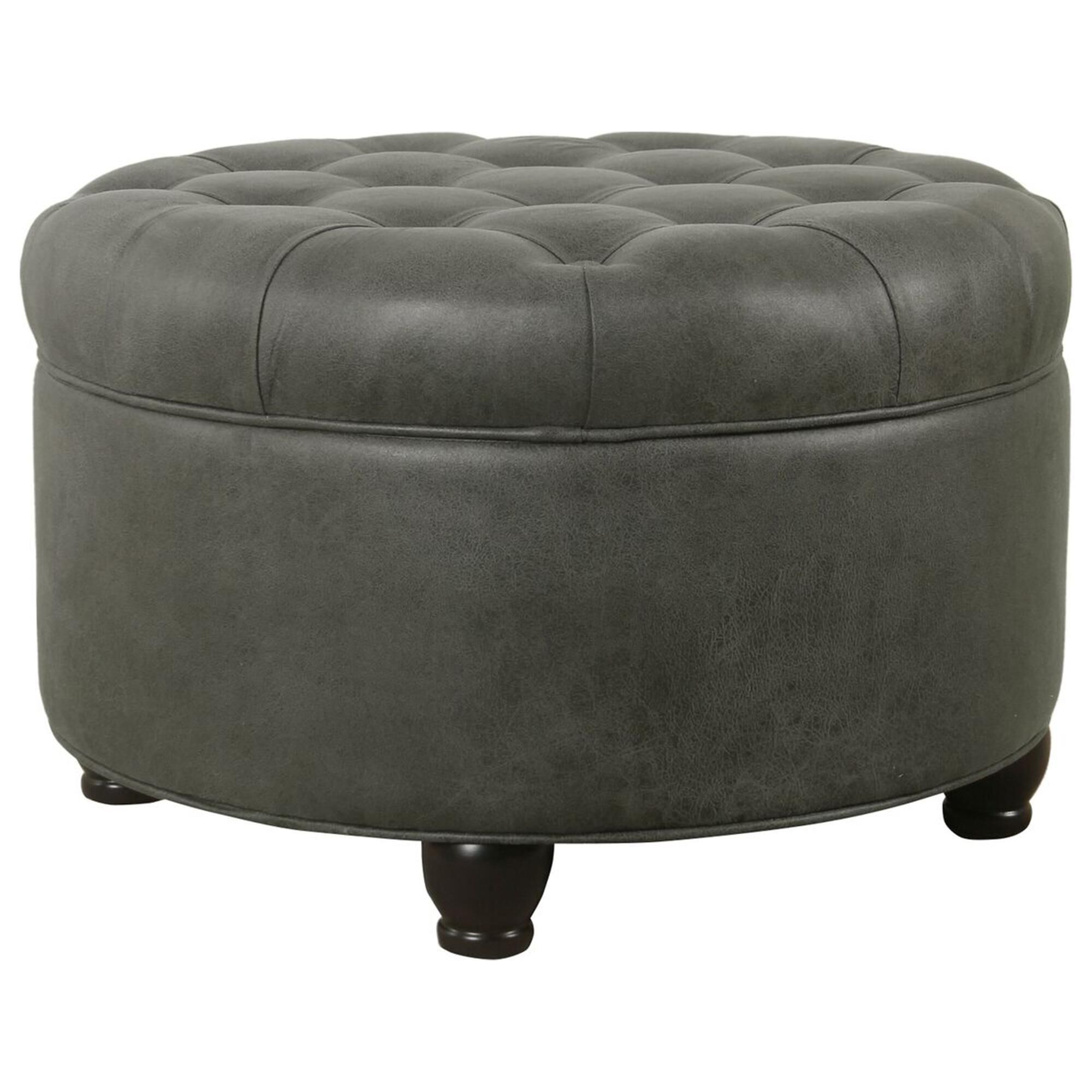 Faux leather top round storage ottoman