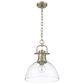 Golden Lighting Duncan 1-Light Pendant with Chain and Clear Glass Shade in Aged Brass, , large