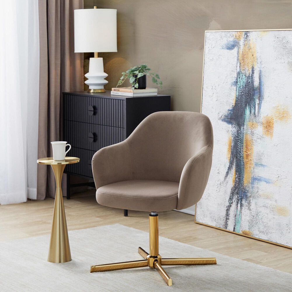 LumiSource Buena Swivel Accent Chair in Brown, , large