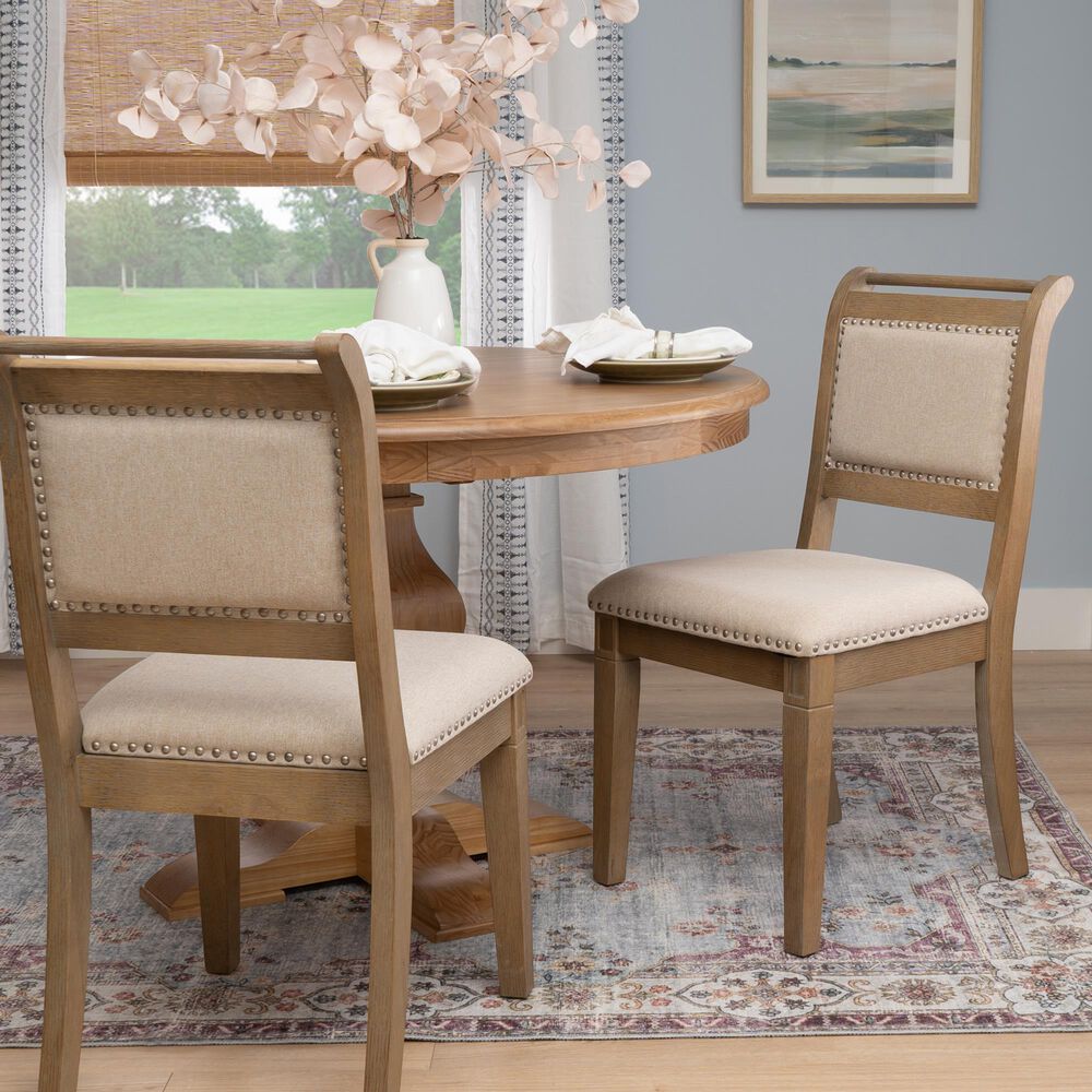 Linon Home Decor Emerson Side Chair with Beige Solid Upholstery in Natural, , large