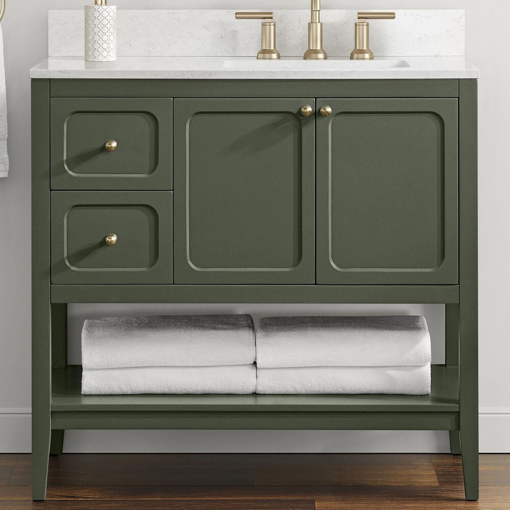 37B Ravello 36" Single Bathroom Vanity Cabinet in Deep Olive Green with Marble Top and Backsplash, , large