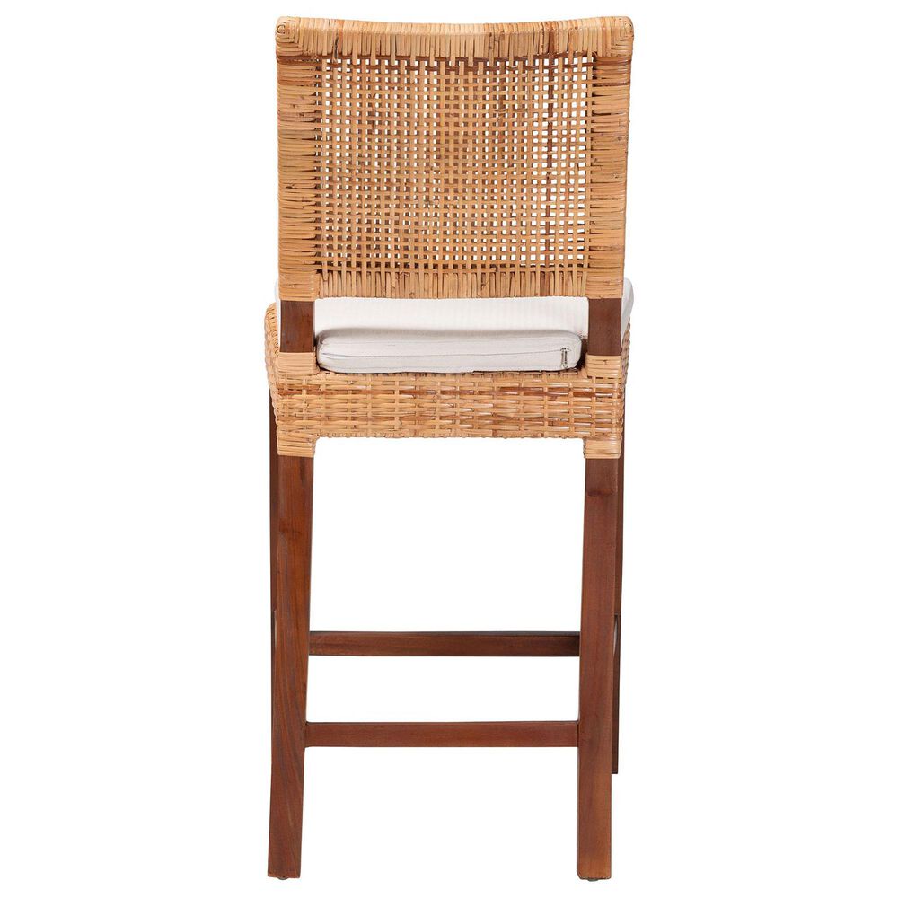 Baxton Studio Lesia Counter Stool with White Cushion in Walnut Brown, , large