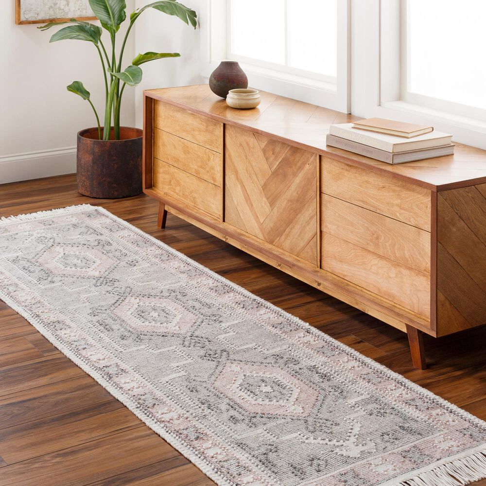 Surya Bursa 2&#39;6&quot; x 8&#39; Light Gray, Dusty Pink, Charcoal and Cream Runner, , large
