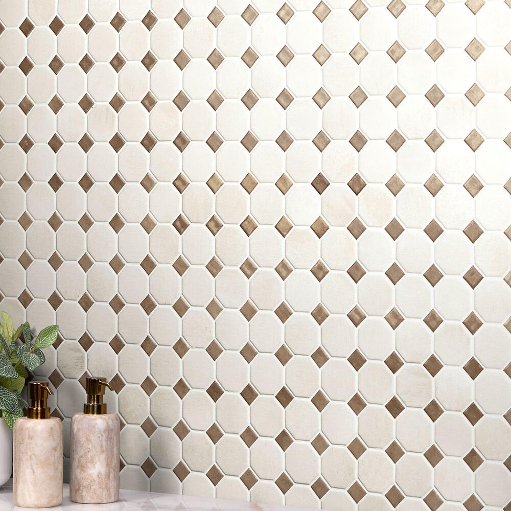 Dal-Tile Relicca Pristine Foxed 12" x 12" Octagon Dot Ceramic Mosaic Sheet, , large