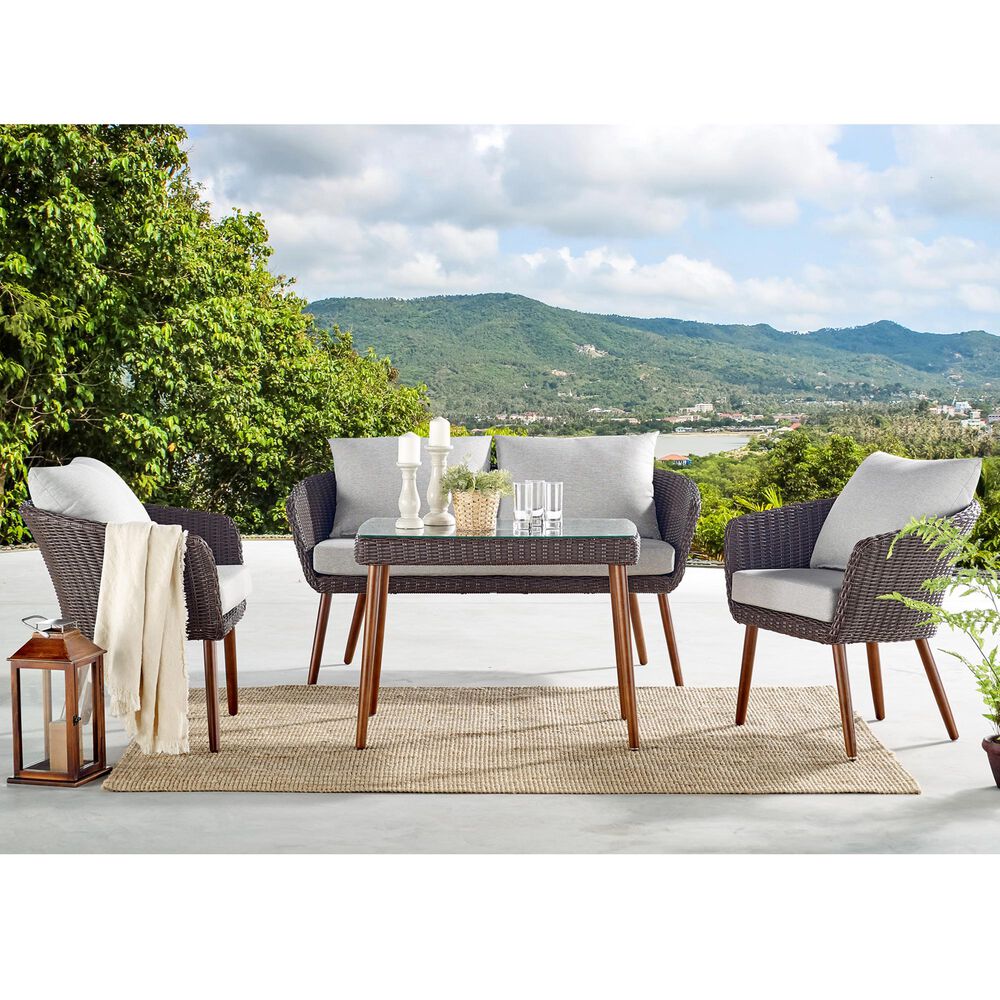 Bolton Furniture Athens 4-Piece Outdoor Conversation Set High Rise Table in Brown/Light Gray, , large