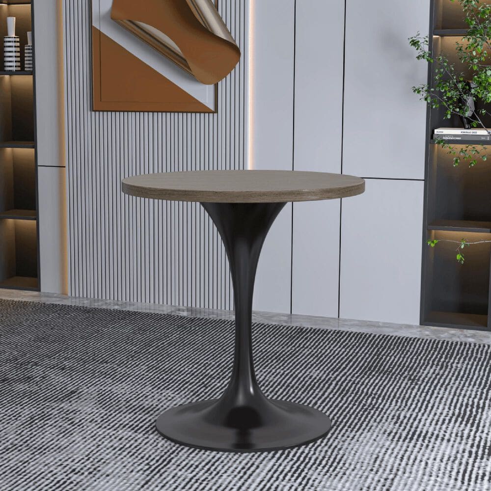 Leisuremod LeisureMod Verve Collection 27 Round Dining Table, Black Base with Dark Maple MDF Top, , large
