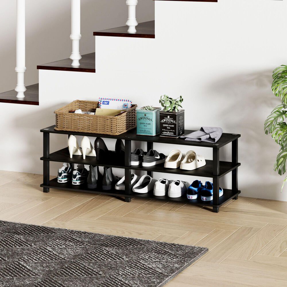 HOMLUX 3-Tier Shoe Rack in Espresso and Black, , large