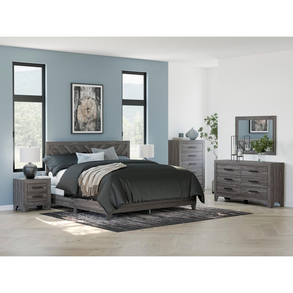 Ashley Sylveri King Chevron Panel Bed in Gray, , large