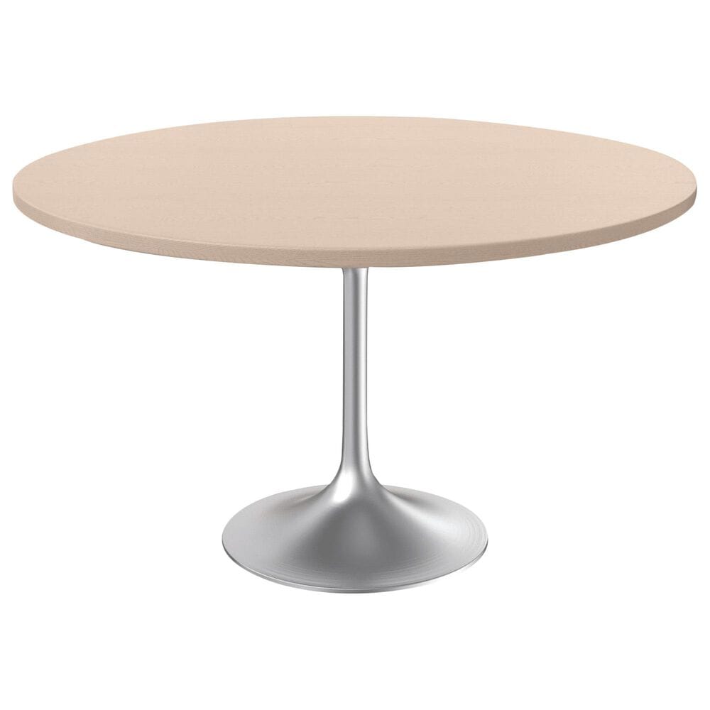 Leisuremod LeisureMod Verve Collection 48 Round Dining Table, Brushed Chrome Base with Light Natural Wood MDF Top, , large